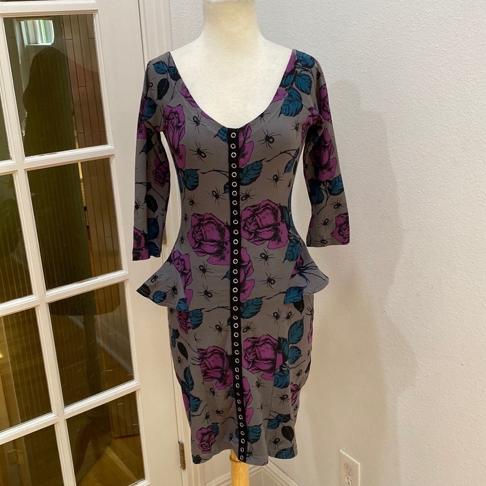 Betsey Johnson Gray and Purple Floral Dress